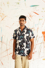 Classic Floral Printed Spread Collar Cotton Curved Casual Shirt-SF-940Teal