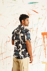 Classic Floral Printed Spread Collar Cotton Curved Casual Shirt-SF-940Teal