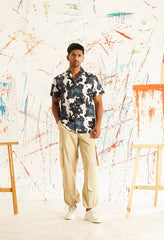 Classic Floral Printed Spread Collar Cotton Curved Casual Shirt-SF-940Teal