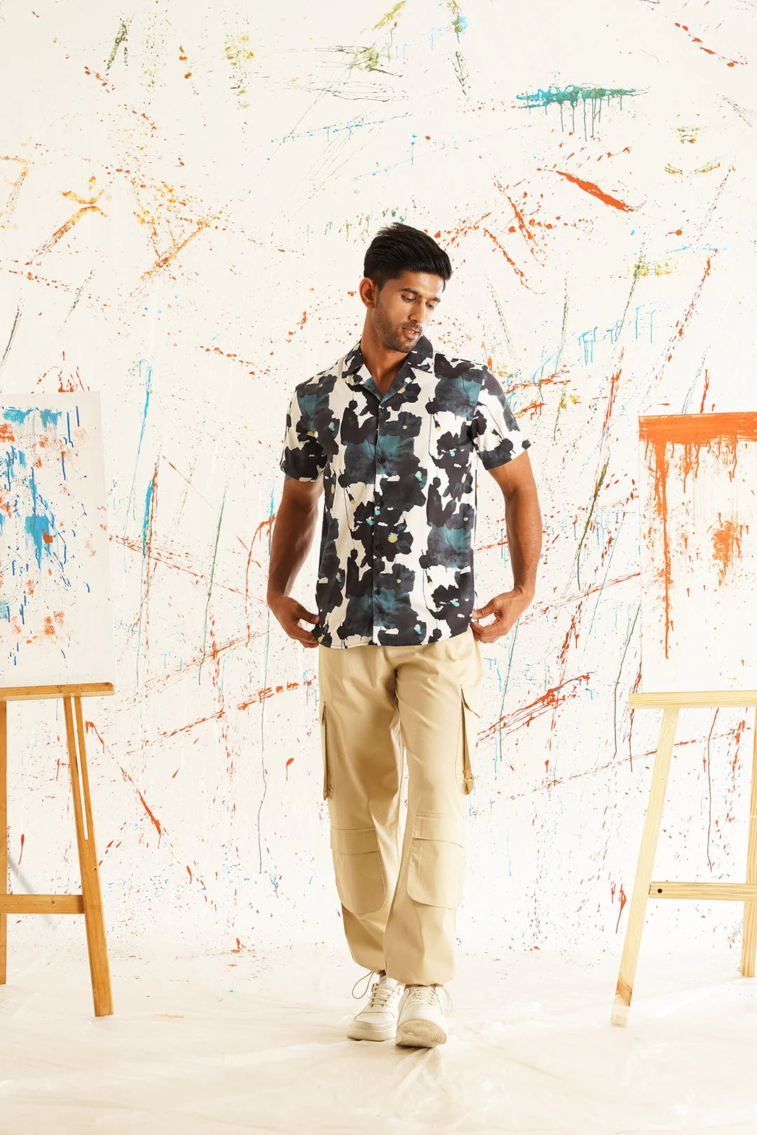 Floral Printed Cotton Casual Shirt | Spread Collar Mens Shirt