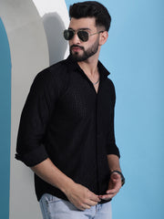 Men Embossed Design Casual Shirt-SF-941Black