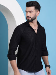 Men Embossed Design Casual Shirt-SF-941Black