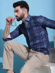 Blue Checked Cotton Casual Shirt for Men-SF-942Blue