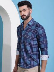 Blue Checked Cotton Casual Shirt for Men-SF-942Blue