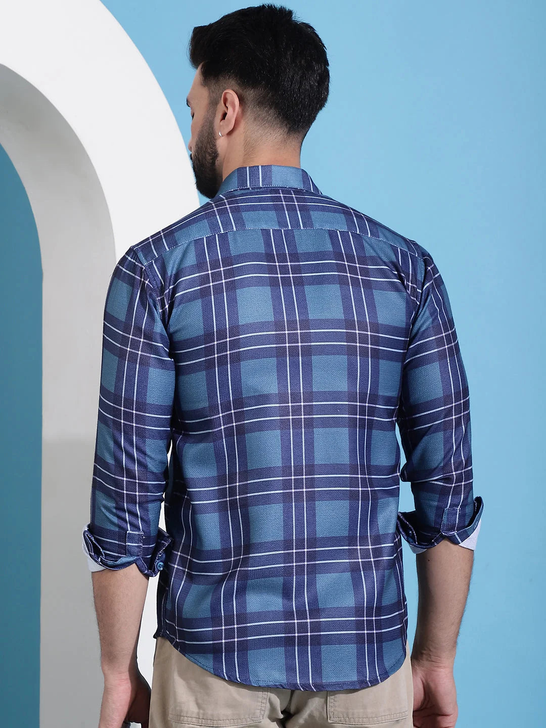 Blue Checked Cotton Mens Shirt | Casual and Stylish Design