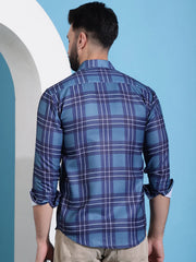 Blue Checked Cotton Casual Shirt for Men-SF-942Blue