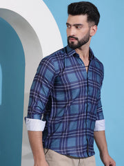 Blue Checked Cotton Casual Shirt for Men-SF-942Blue