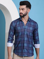 Blue Checked Cotton Casual Shirt for Men-SF-942Blue