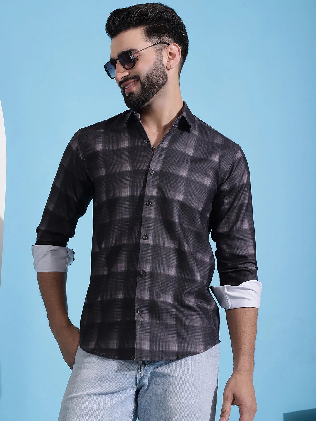 Brown Checked Cotton Mens Shirt | Casual Style Perfect Fit