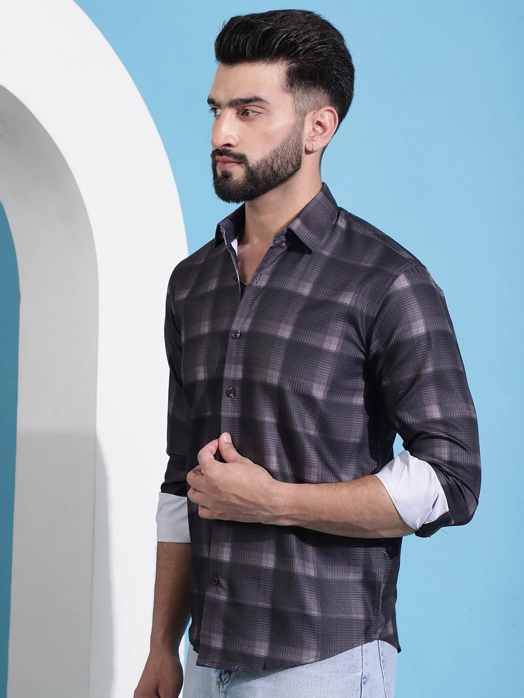 Brown Checked Cotton Mens Shirt | Casual Style Perfect Fit