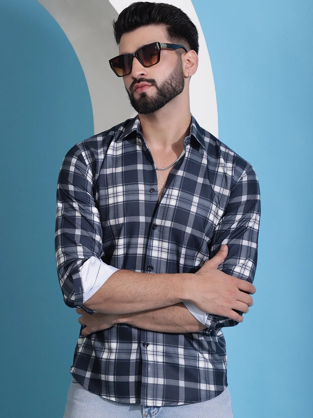 Charcoal Grey Checked Mens Shirt | Casual Cotton Shirt