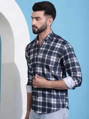 Charcoal Grey Checked Cotton Casual Shirt for Men-SF-942Charcoal