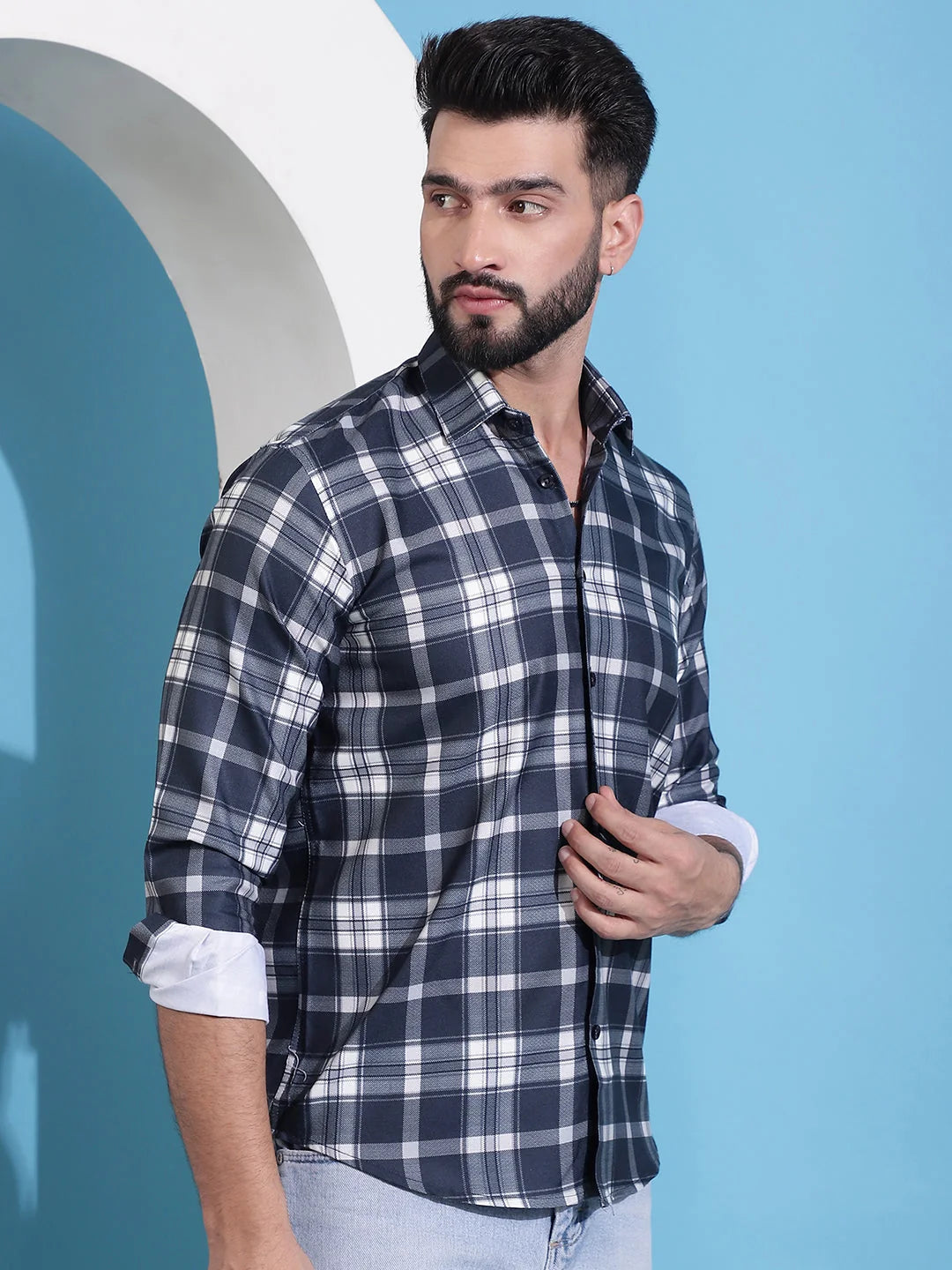 Charcoal Grey Checked Mens Shirt | Casual Cotton Shirt