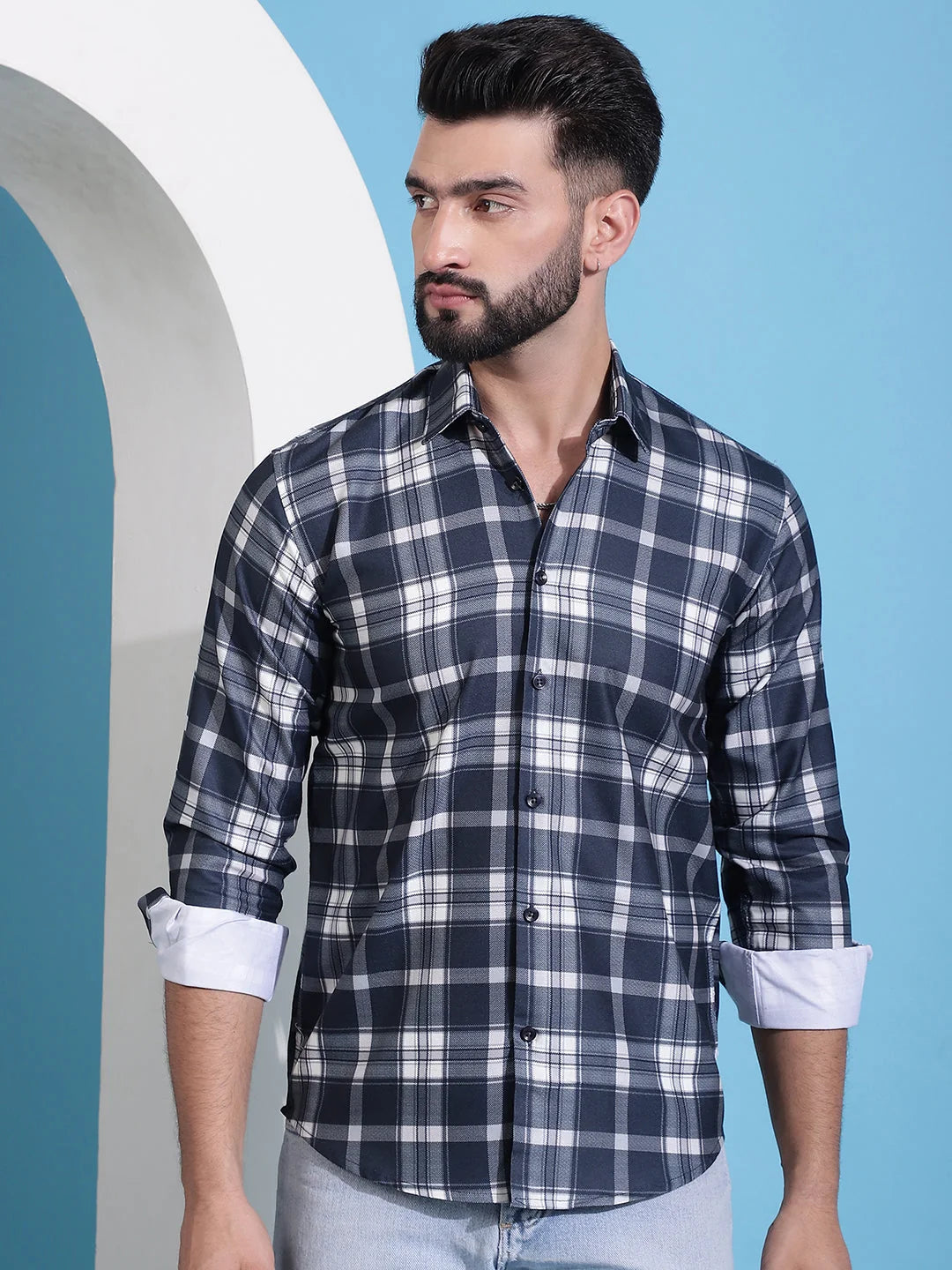Charcoal Grey Checked Mens Shirt | Casual Cotton Shirt