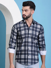 Charcoal Grey Checked Cotton Casual Shirt for Men-SF-942Charcoal