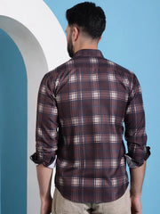 Coffee Brown Checked Cotton Casual Shirt for Men-SF-942Coffee