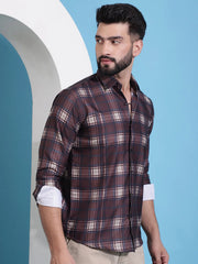 Coffee Brown Checked Cotton Casual Shirt for Men-SF-942Coffee