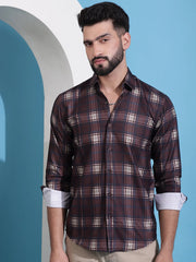 Coffee Brown Checked Cotton Casual Shirt for Men-SF-942Coffee