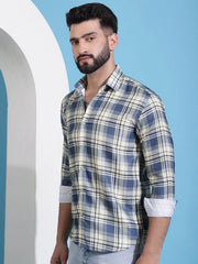 Cream Checked Cotton Casual Shirt for Men-SF-942Cream