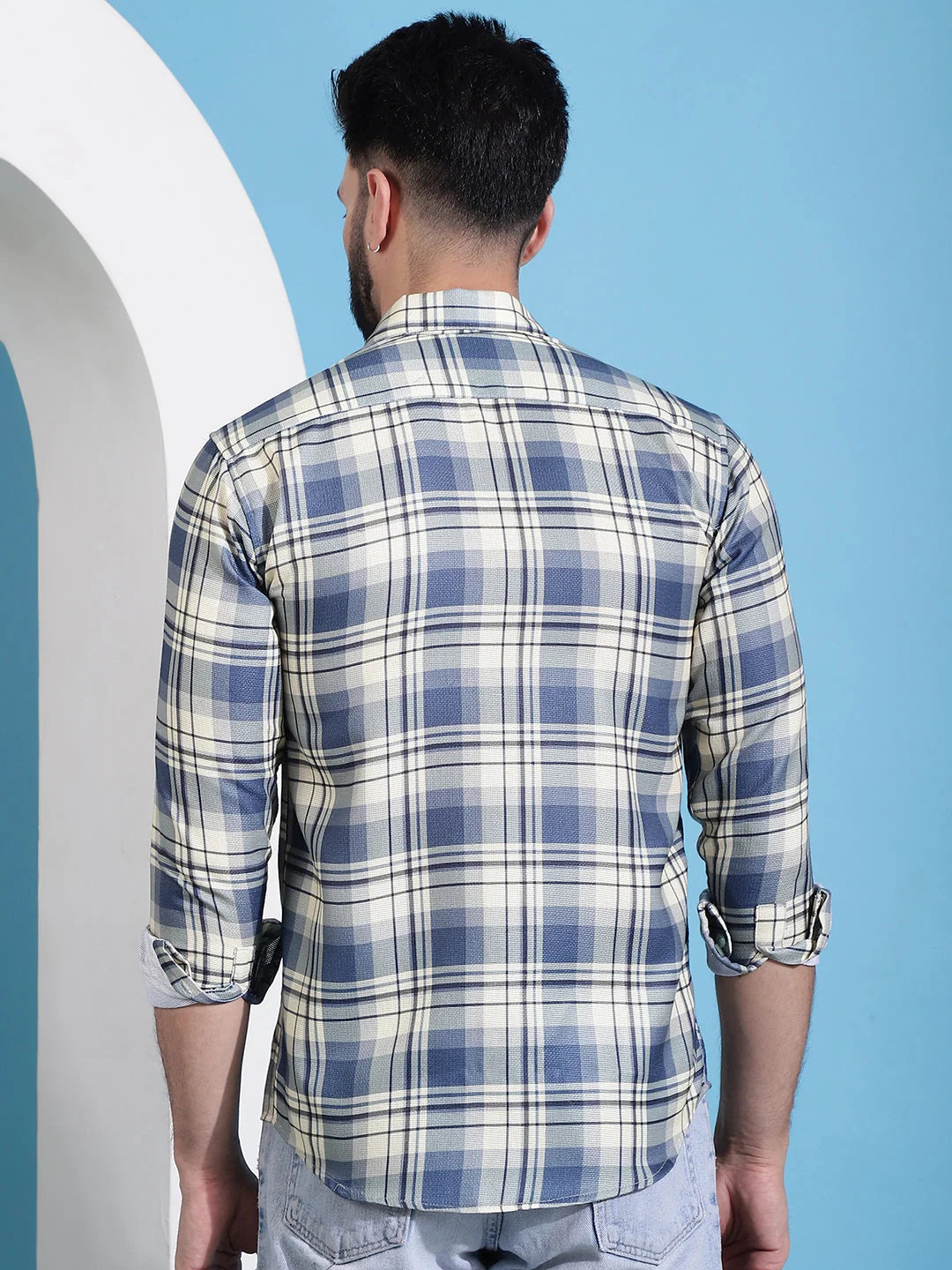 Cream Checked Cotton Mens Shirt | Casual & Comfortable