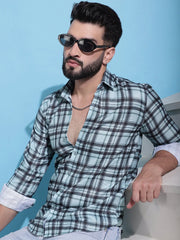 Green Checked Cotton Casual Shirt for Men-SF-942Green