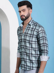 Green Checked Cotton Casual Shirt for Men-SF-942Green