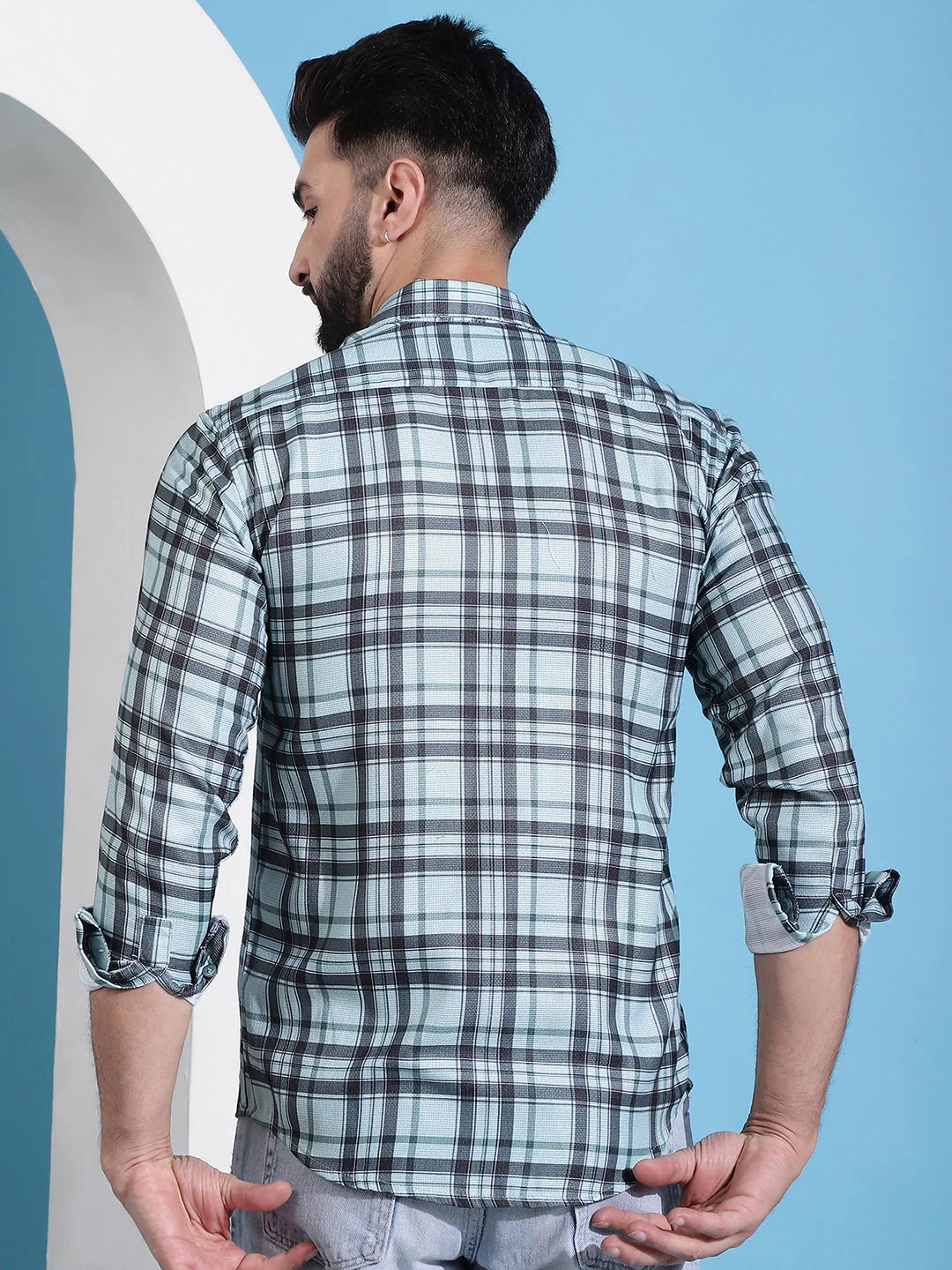 Green Checked Cotton Casual Mens Shirt | Stylish Cotton Shirt