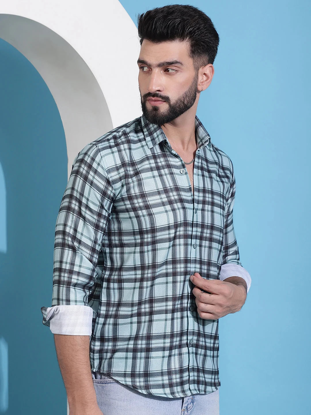 Green Checked Cotton Casual Mens Shirt | Stylish Cotton Shirt