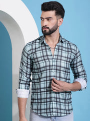 Green Checked Cotton Casual Shirt for Men-SF-942Green