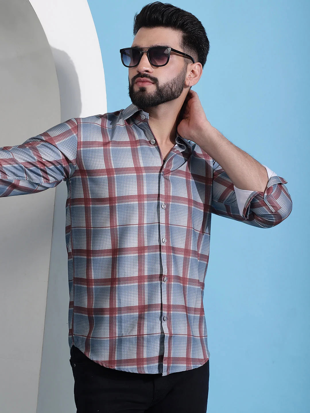 Grey Checked Cotton Mens Shirt | Casual Shirts for Men