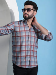 Grey Checked Cotton Casual Shirt for Men-SF-942Grey