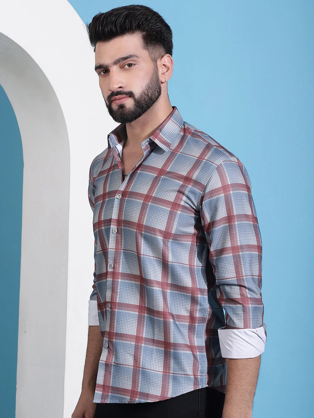 Grey Checked Cotton Mens Shirt | Casual Shirts for Men