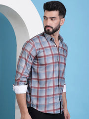 Grey Checked Cotton Casual Shirt for Men-SF-942Grey