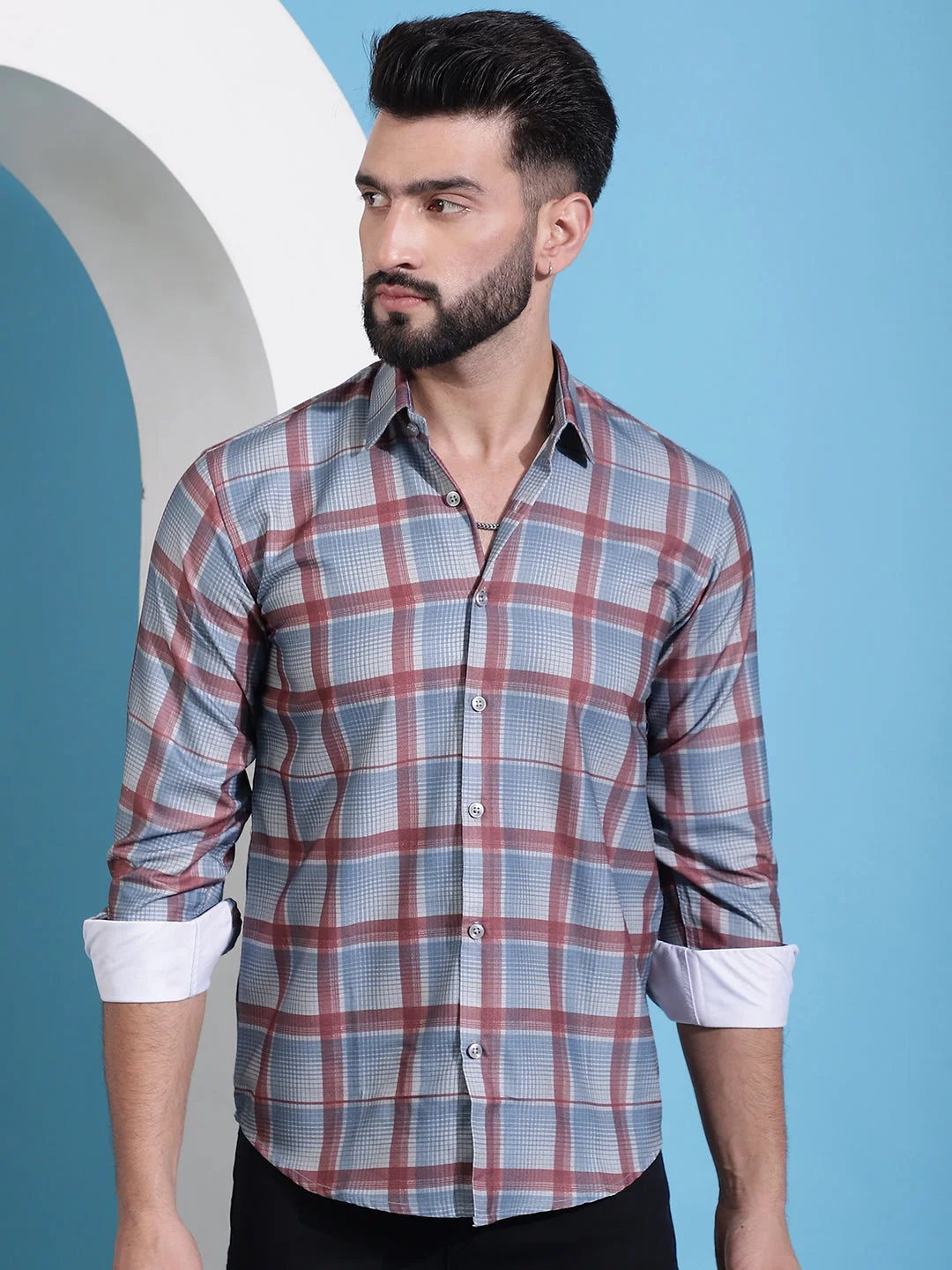 Grey Checked Cotton Mens Shirt | Casual Shirts for Men
