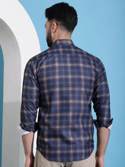 Navy Blue Checked Cotton Casual Shirt for Men-SF-942Navy
