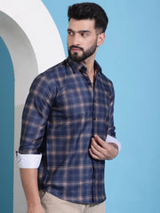 Navy Blue Checked Cotton Casual Shirt for Men-SF-942Navy