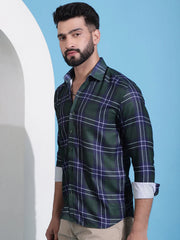 Olive Green Checked Cotton Casual Shirt for Men-SF-942Olive
