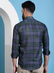 Olive Green Checked Cotton Casual Shirt for Men-SF-942Olive