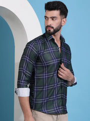 Olive Green Checked Cotton Casual Shirt for Men-SF-942Olive