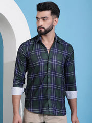 Olive Green Checked Cotton Casual Shirt for Men-SF-942Olive