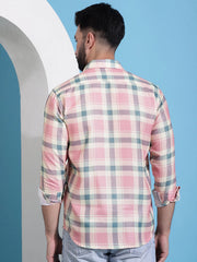 Peach Checked Cotton Casual Shirt for Men-SF-942Peach
