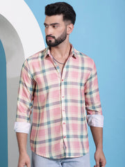 Peach Checked Cotton Casual Shirt for Men-SF-942Peach