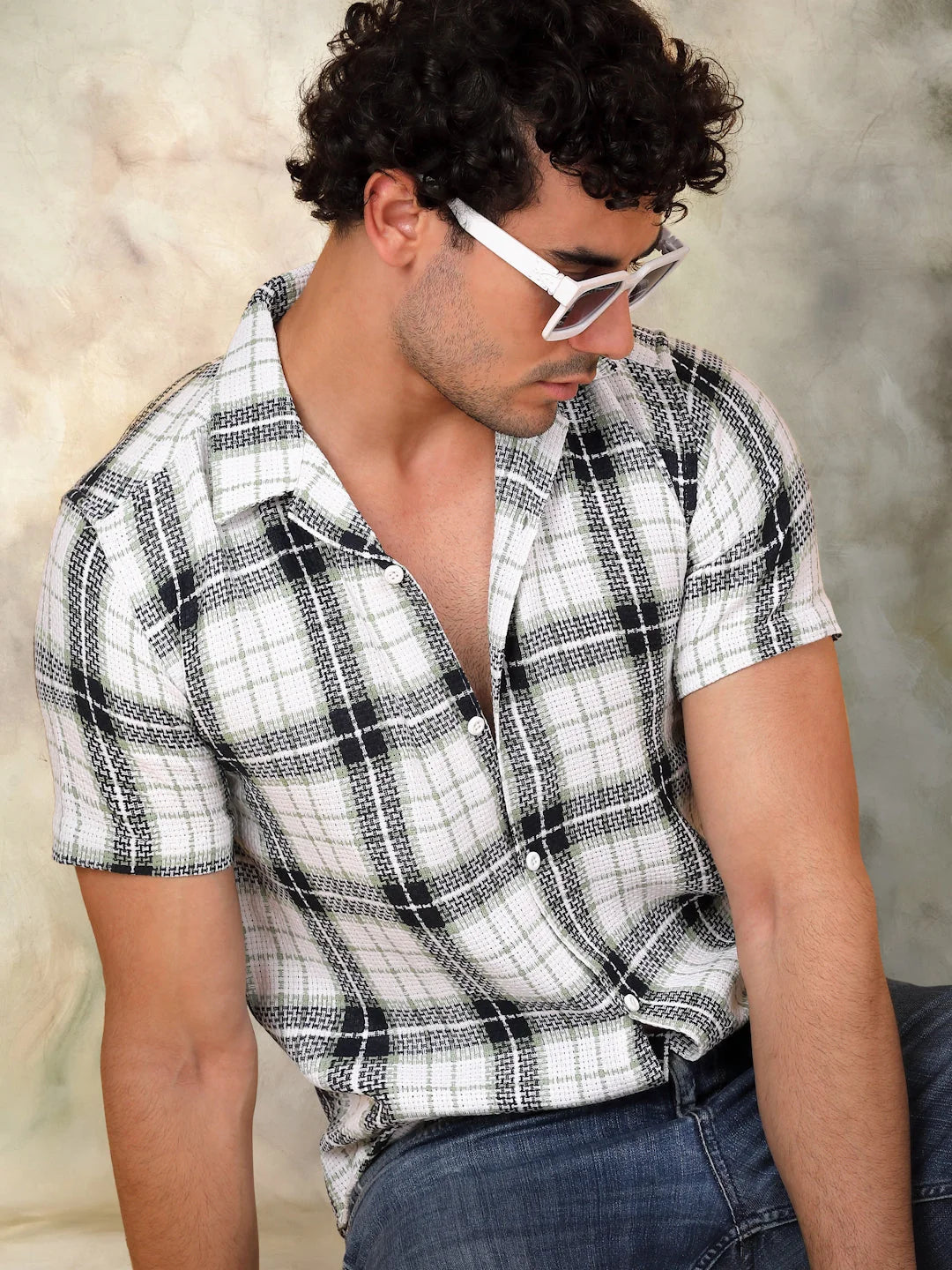 Checked Half Sleeve Cotton Shirt for Men-SF-943Black