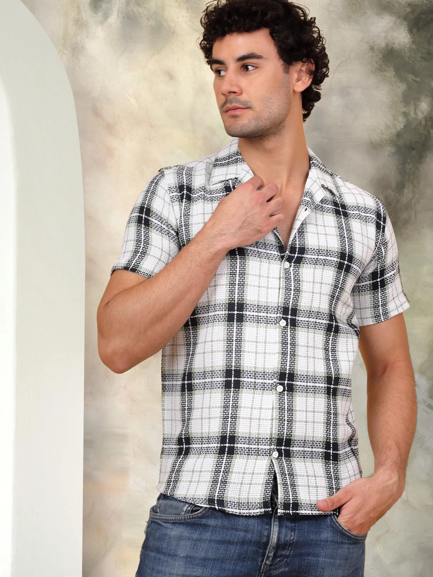Black Checked Cotton Shirt - Stylish Half Sleeve Mens Shirt