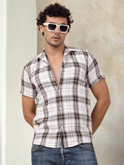 Checked Half Sleeve Cotton Shirt for Men-SF-943Brown