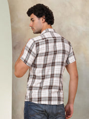 Checked Half Sleeve Cotton Shirt for Men-SF-943Brown