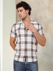Checked Half Sleeve Cotton Shirt for Men-SF-943Brown