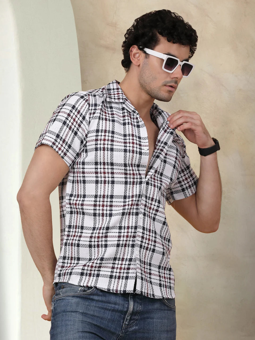 Grey Checked Cotton Shirt - Half Sleeve Mens Shirt Online