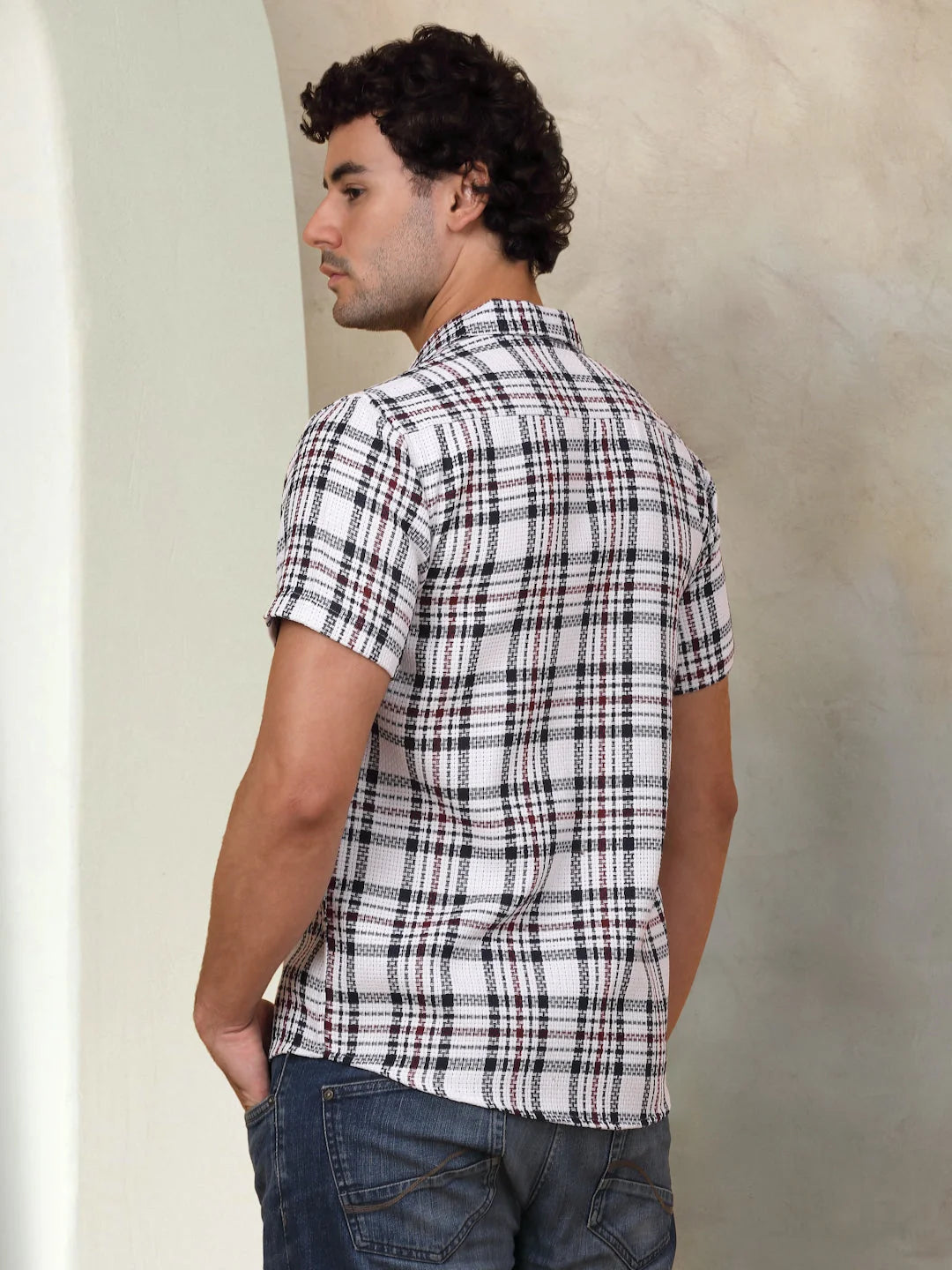 Grey Checked Cotton Shirt - Half Sleeve Mens Shirt Online
