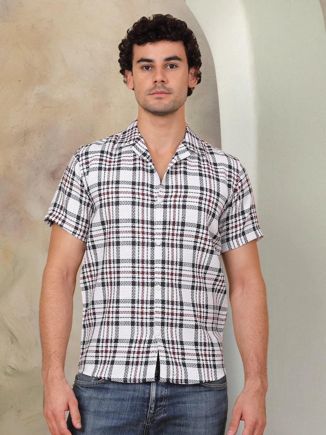 Grey Checked Cotton Shirt - Half Sleeve Mens Shirt Online